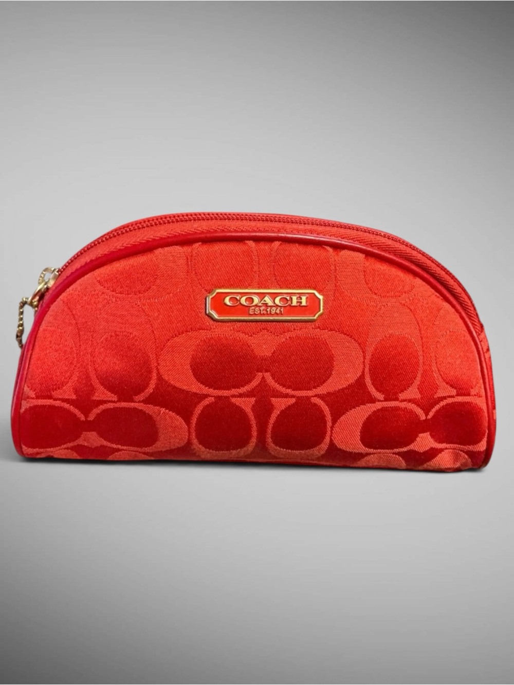 Coach x Estee Lauder Red Cosmetic Pouch Limited Edition Signature Jacquard